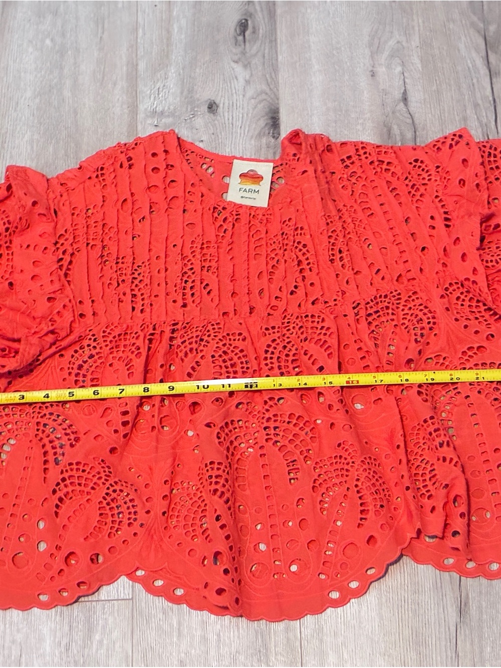 FARM Rio Red Eyelet Ruffle Blouse Small Flutter Sleeve Top - Picture 8 of 10